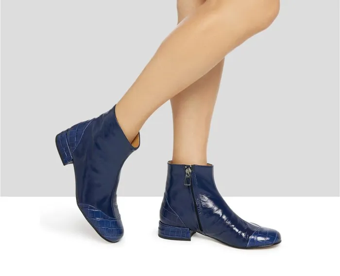 Audley Shoes Low Heel Leather Booties Kumar Blue Women Medium Heel