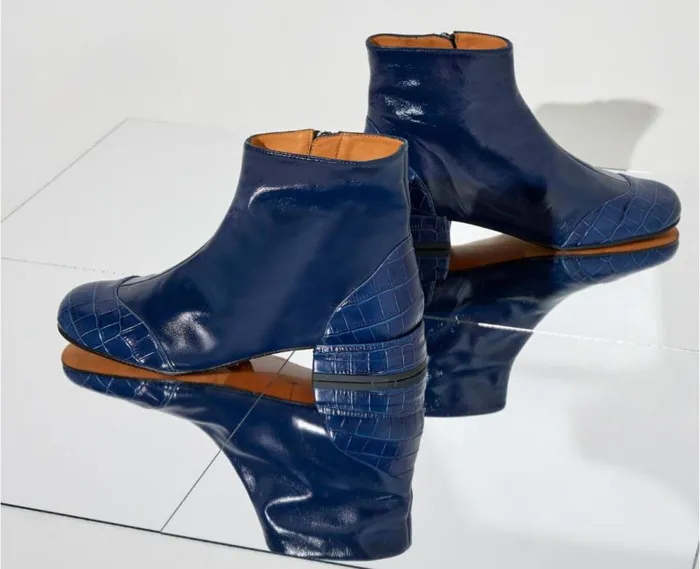 Audley Shoes Low Heel Leather Booties Kumar Blue Women Medium Heel