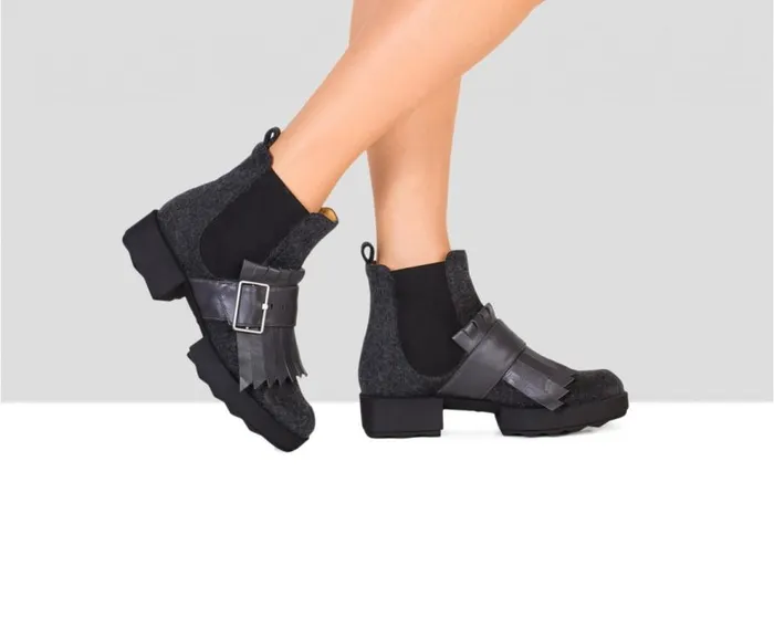 Audley Shoes Low Heel Leather Platform Booties Reese Black Women Low Heel