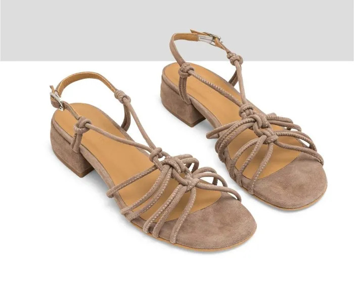 Audley Shoes Low Heel Leather Sandal Jasia Beige Women Medium Heel