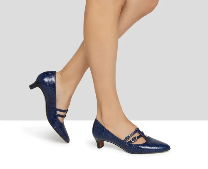 Audley Shoes Low Heel Leather Shoe Kalia Blue Women Medium Heel