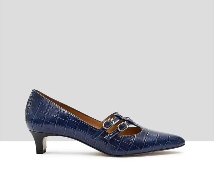 Audley Shoes Low Heel Leather Shoe Kalia Blue Women Medium Heel