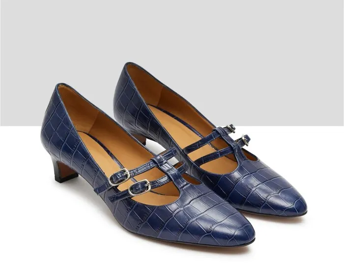 Audley Shoes Low Heel Leather Shoe Kalia Blue Women Medium Heel