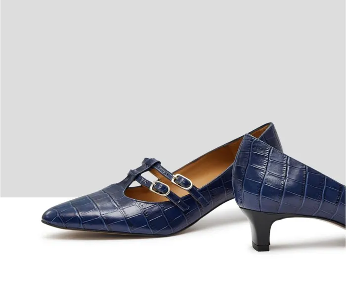 Audley Shoes Low Heel Leather Shoe Kalia Blue Women Medium Heel