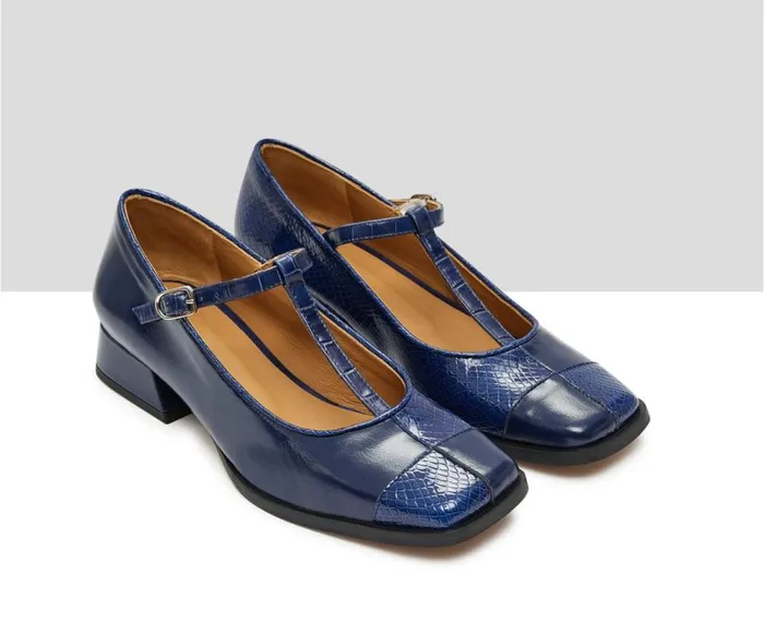 Audley Shoes Low Heel Leather Shoe Karin Blue Women Medium Heel