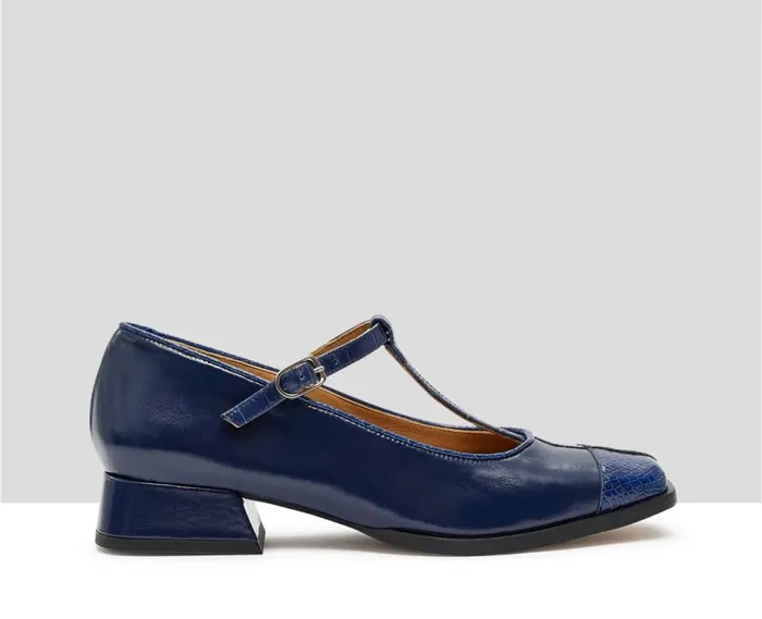 Audley Shoes Low Heel Leather Shoe Karin Blue Women Medium Heel