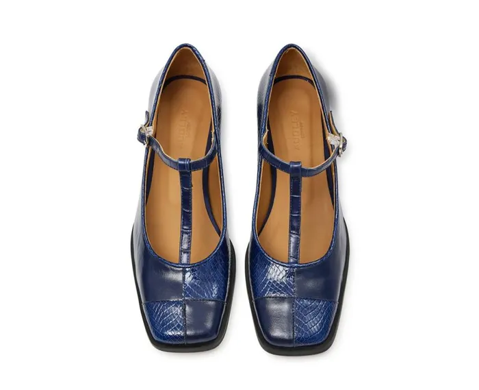 Audley Shoes Low Heel Leather Shoe Karin Blue Women Medium Heel