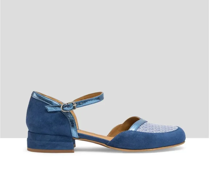 Audley Shoes Low Heel Leather Shoe Lina Blue Women Medium Heel