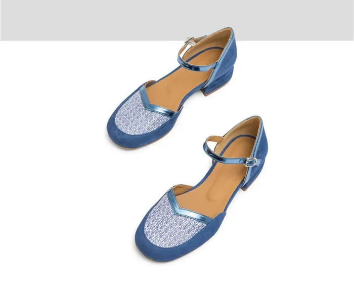 Audley Shoes Low Heel Leather Shoe Lina Blue Women Medium Heel