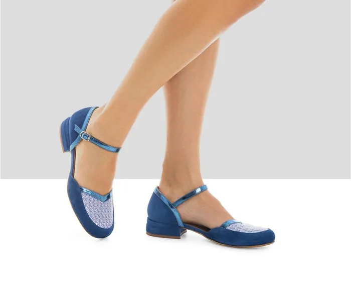 Audley Shoes Low Heel Leather Shoe Lina Blue Women Medium Heel