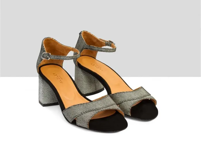 Audley Shoes Medium Heel Leather Sandal Bento Print Women Medium Heel