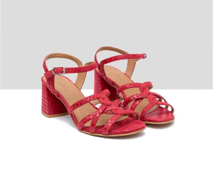Audley Shoes Medium Heel Leather Sandal Darissa Red Women Medium Heel