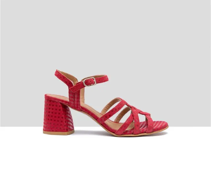 Audley Shoes Medium Heel Leather Sandal Darissa Red Women Medium Heel