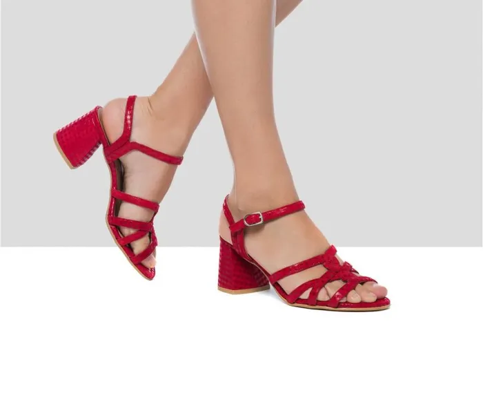 Audley Shoes Medium Heel Leather Sandal Darissa Red Women Medium Heel