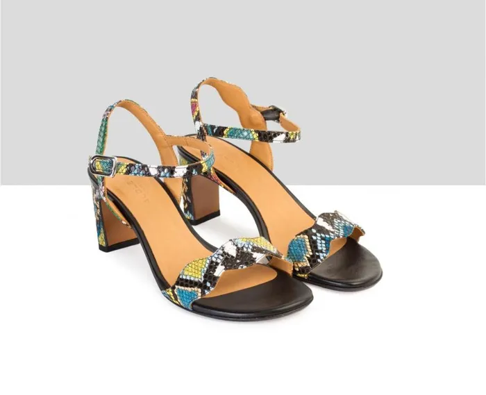 Audley Shoes Medium Heel Leather Sandal Deina Print Women High Heel