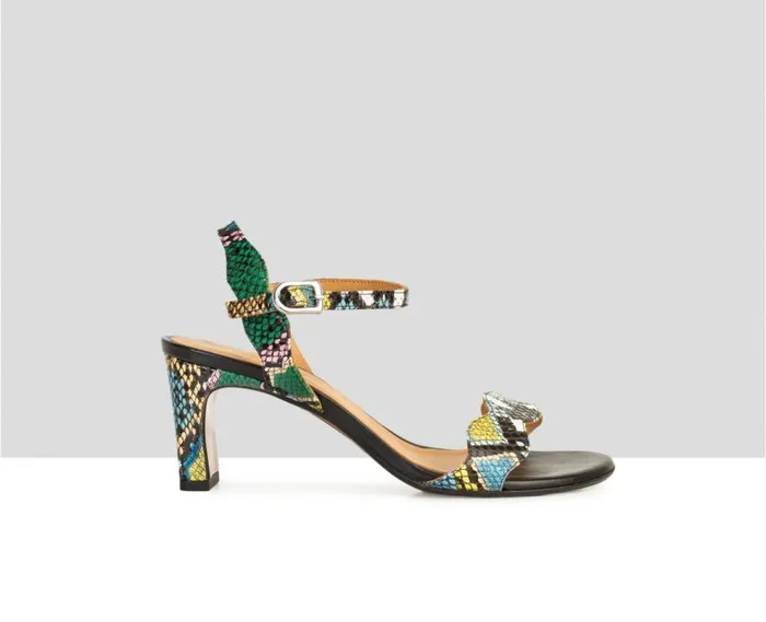 Audley Shoes Medium Heel Leather Sandal Deina Print Women High Heel