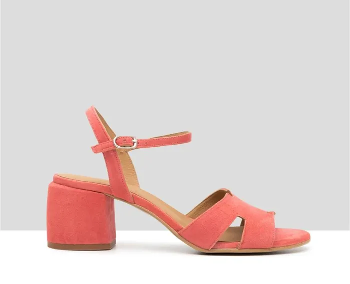 Audley Shoes Medium Heel Leather Sandal Delia Orange Women Medium Heel