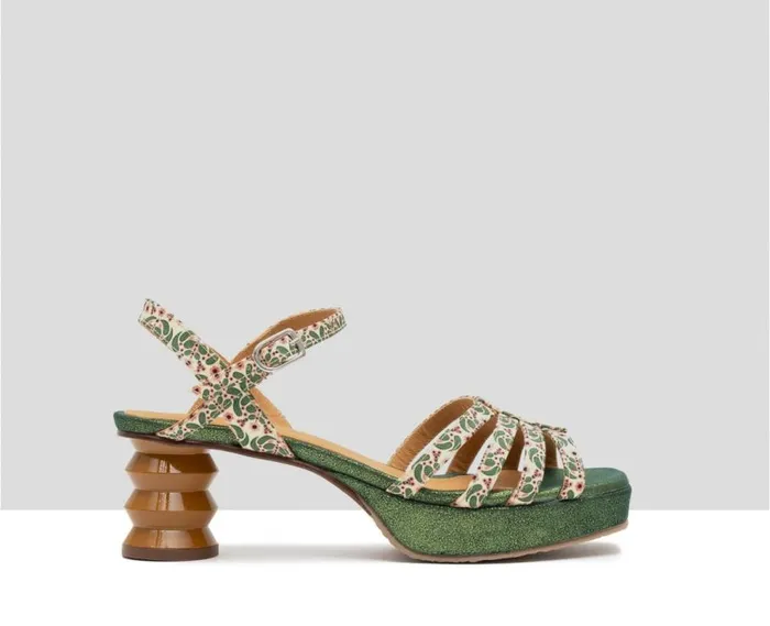 Audley Shoes Medium Heel Leather Sandal Fati Green Women Medium Heel
