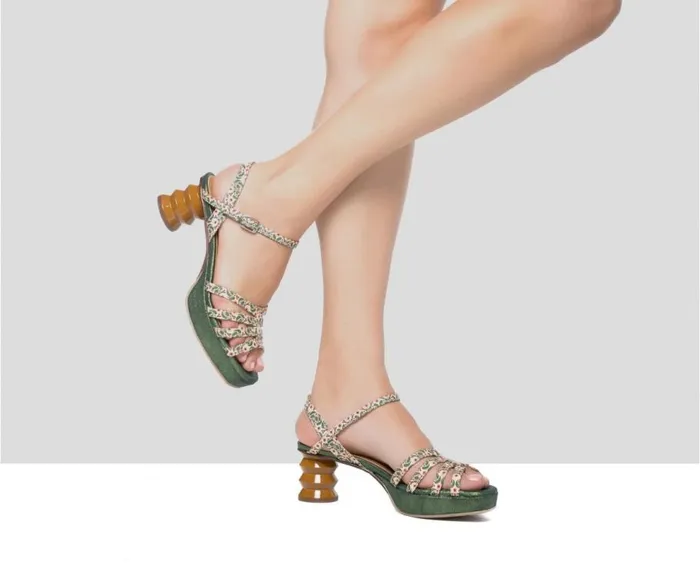 Audley Shoes Medium Heel Leather Sandal Fati Green Women Medium Heel