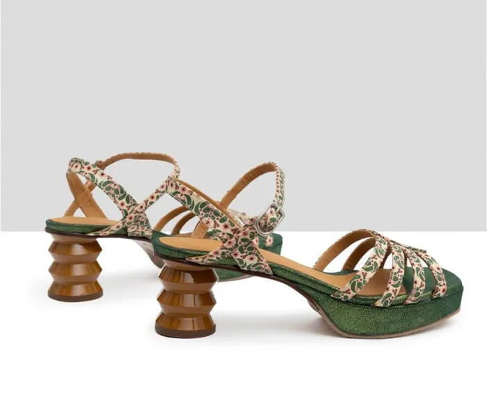 Audley Shoes Medium Heel Leather Sandal Fati Green Women Medium Heel