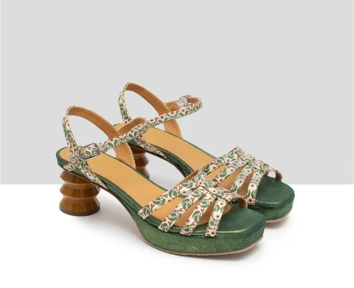 Audley Shoes Medium Heel Leather Sandal Fati Green Women Medium Heel
