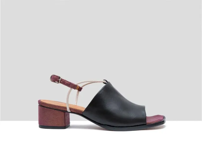 Audley Shoes Medium Heel Leather Sandal Fidela Black Women Medium Heel