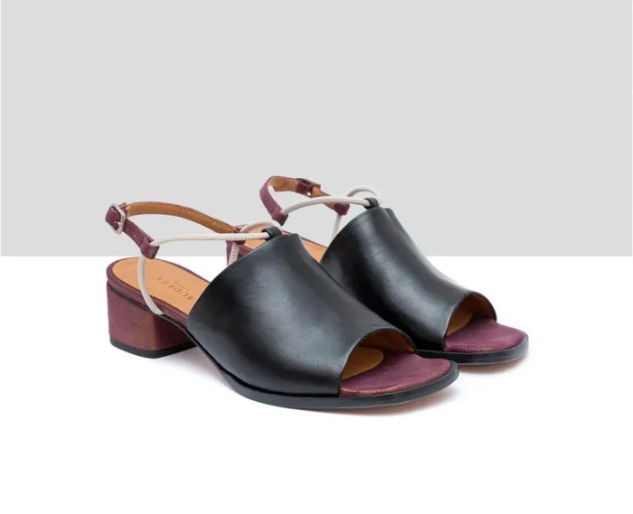 Audley Shoes Medium Heel Leather Sandal Fidela Black Women Medium Heel