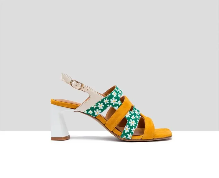 Audley Shoes Medium Heel Leather Sandal Flora Mustard Women Medium Heel