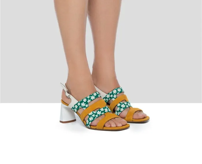 Audley Shoes Medium Heel Leather Sandal Flora Mustard Women Medium Heel