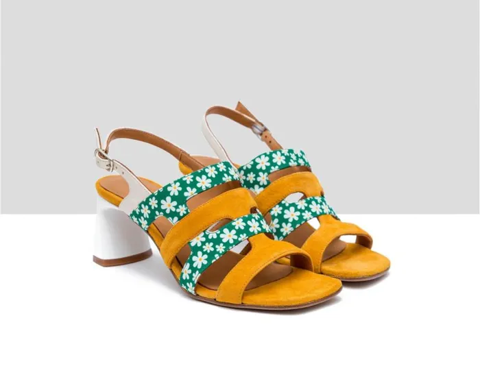 Audley Shoes Medium Heel Leather Sandal Flora Mustard Women Medium Heel