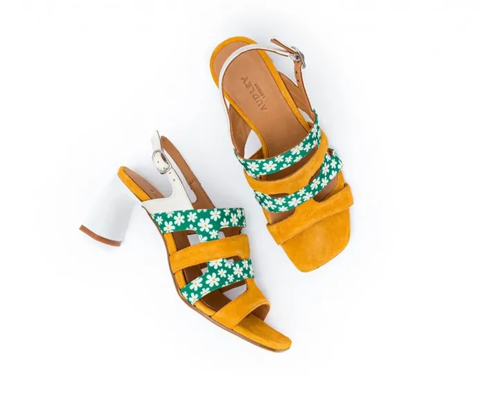 Audley Shoes Medium Heel Leather Sandal Flora Mustard Women Medium Heel
