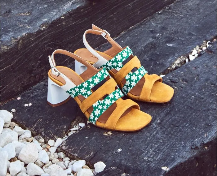Audley Shoes Medium Heel Leather Sandal Flora Mustard Women Medium Heel