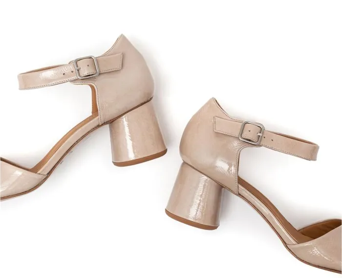 Audley Shoes Medium Heel Leather Sandal Hadara Beige Women Medium Heel