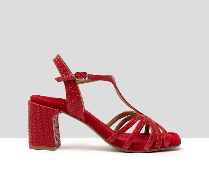 Audley Shoes Medium Heel Leather Sandal Hamisi Red Women Medium Heel