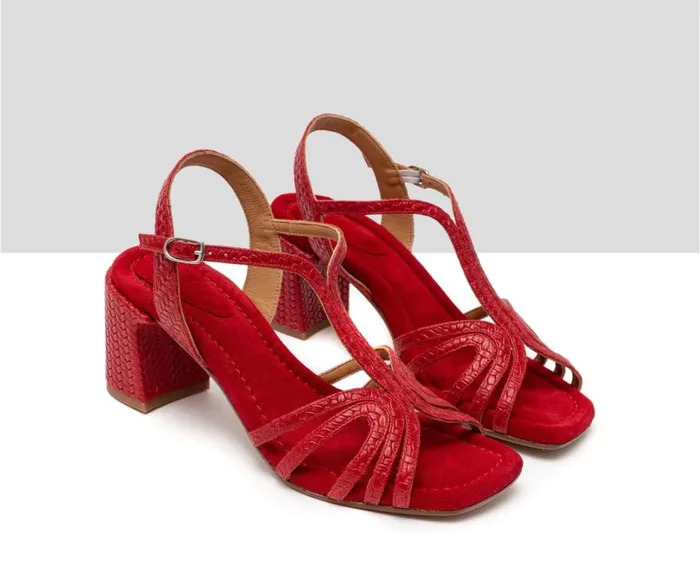 Audley Shoes Medium Heel Leather Sandal Hamisi Red Women Medium Heel