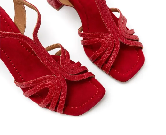 Audley Shoes Medium Heel Leather Sandal Hamisi Red Women Medium Heel