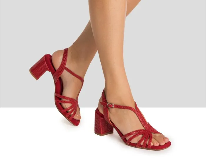 Audley Shoes Medium Heel Leather Sandal Hamisi Red Women Medium Heel