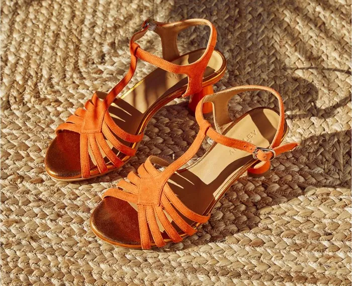 Audley Shoes Medium Heel Leather Sandal Harley Orange Women Medium Heel