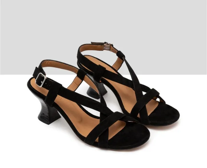 Audley Shoes Medium Heel Leather Sandal Hattie Black Women Medium Heel