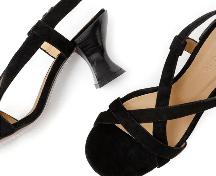 Audley Shoes Medium Heel Leather Sandal Hattie Black Women Medium Heel