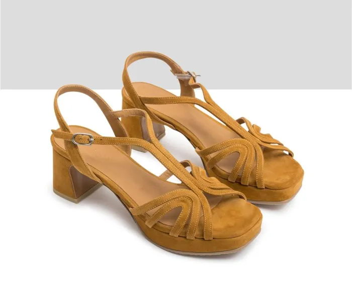 Audley Shoes Medium Heel Leather Sandal Hazin Brown Women Medium Heel