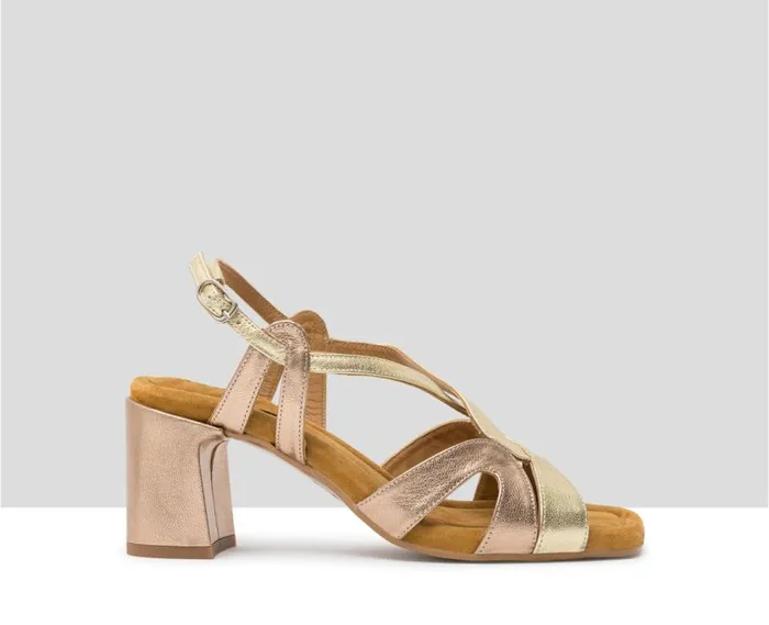 Audley Shoes Medium Heel Leather Sandal Heli Metallic Women Medium Heel