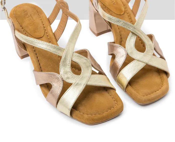 Audley Shoes Medium Heel Leather Sandal Heli Metallic Women Medium Heel