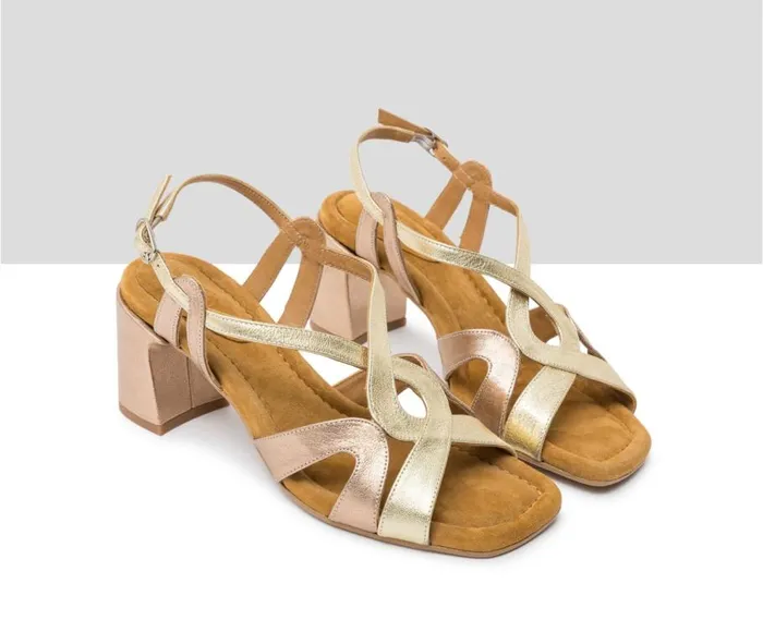 Audley Shoes Medium Heel Leather Sandal Heli Metallic Women Medium Heel