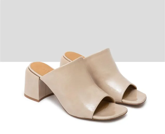 Audley Shoes Medium Heel Leather Sandal Helia Beige Women Medium Heel