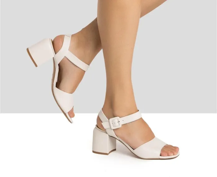Audley Shoes Medium Heel Leather Sandal Henar White Women Medium Heel