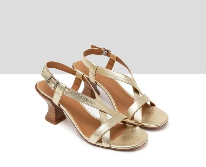 Audley Shoes Medium Heel Leather Sandal Hilaria Metallic Women Medium Heel