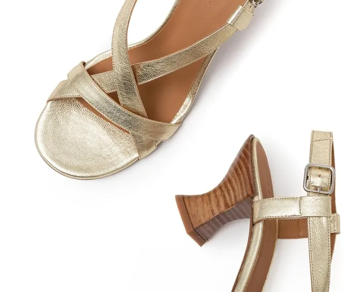 Audley Shoes Medium Heel Leather Sandal Hilaria Metallic Women Medium Heel