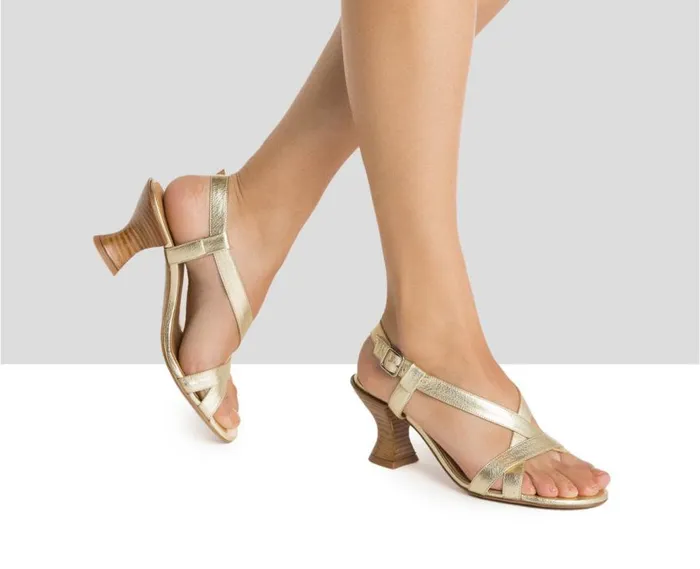 Audley Shoes Medium Heel Leather Sandal Hilaria Metallic Women Medium Heel
