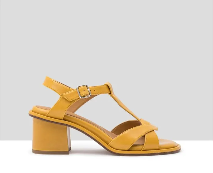 Audley Shoes Medium Heel Leather Sandal Jimena Mustard Women Medium Heel